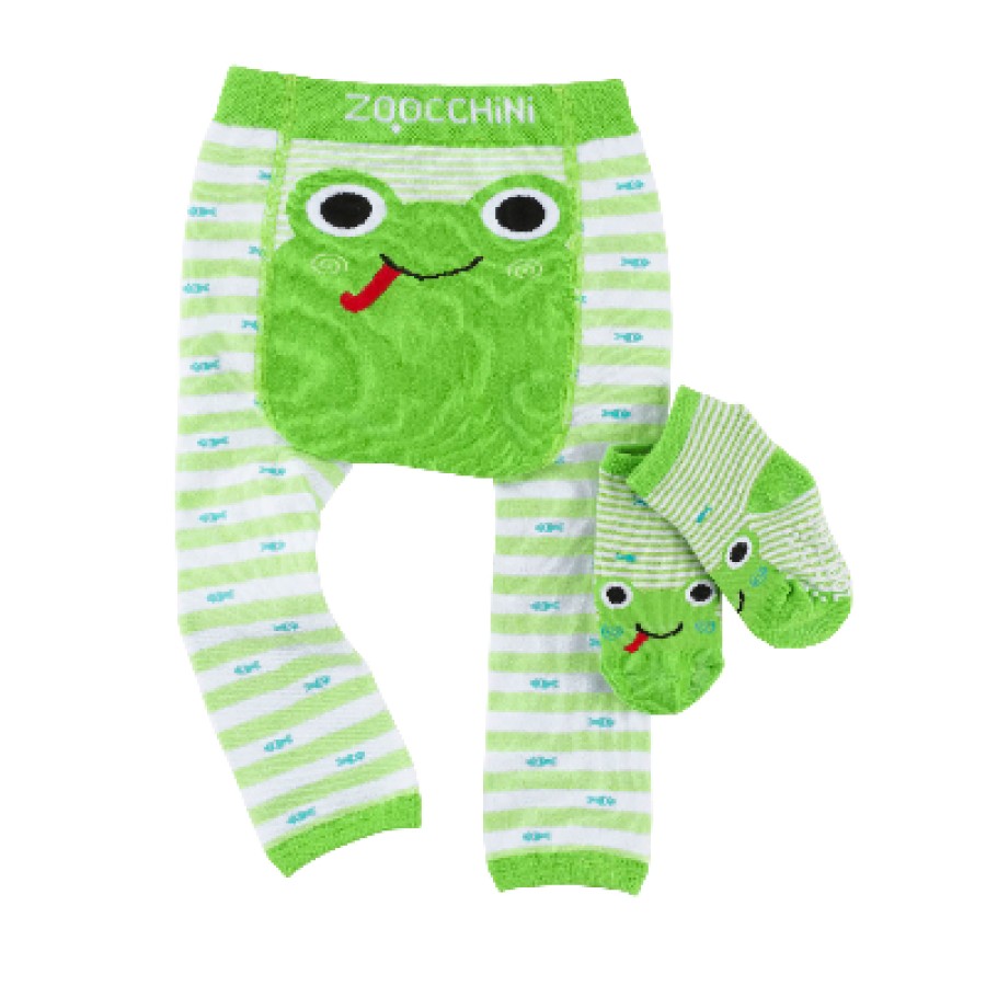 Zoocchini Σετ Ρούχων για Μπουσούλημα Grip+Easy Crawler Pants-Socks Set Flippy the Frog ZOO12502