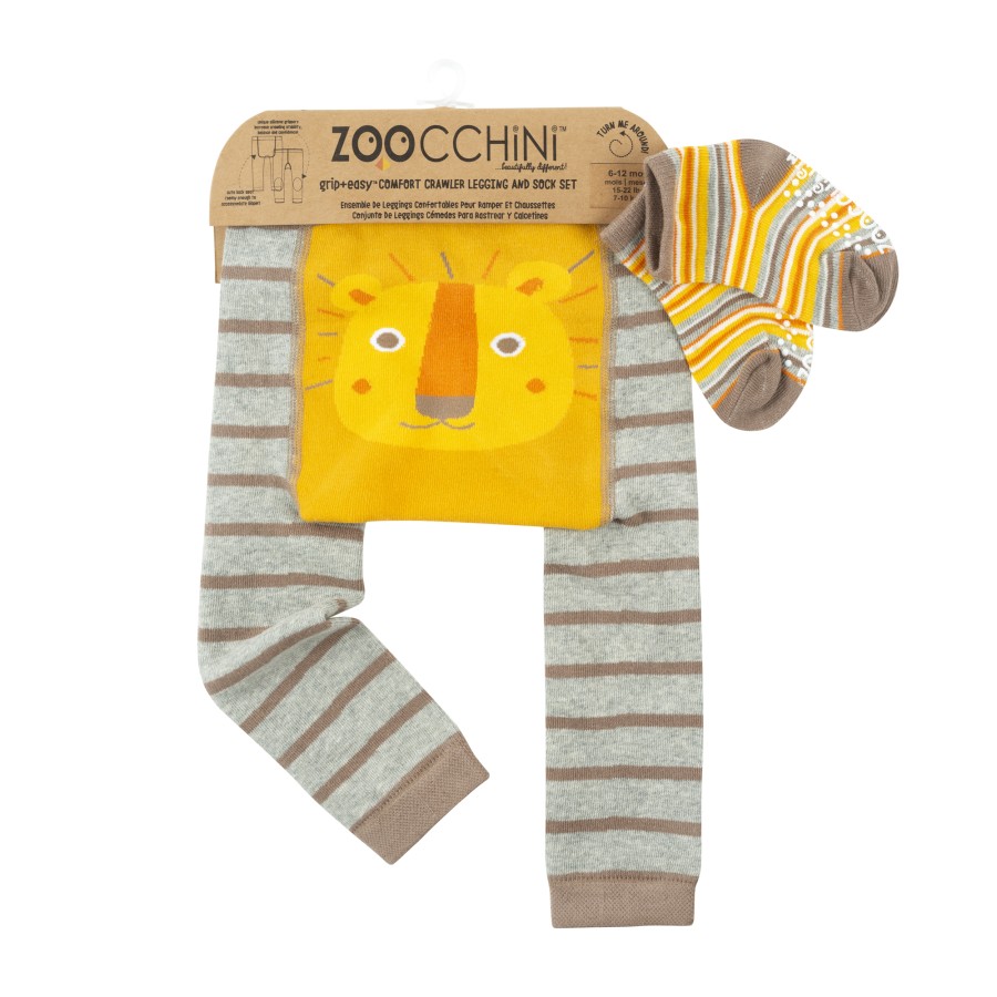 Zoocchini Σετ Ρούχων για Μπουσούλημα Grip+Easy Crawler Pants-Socks Set Leo the Lion ZOO12511
