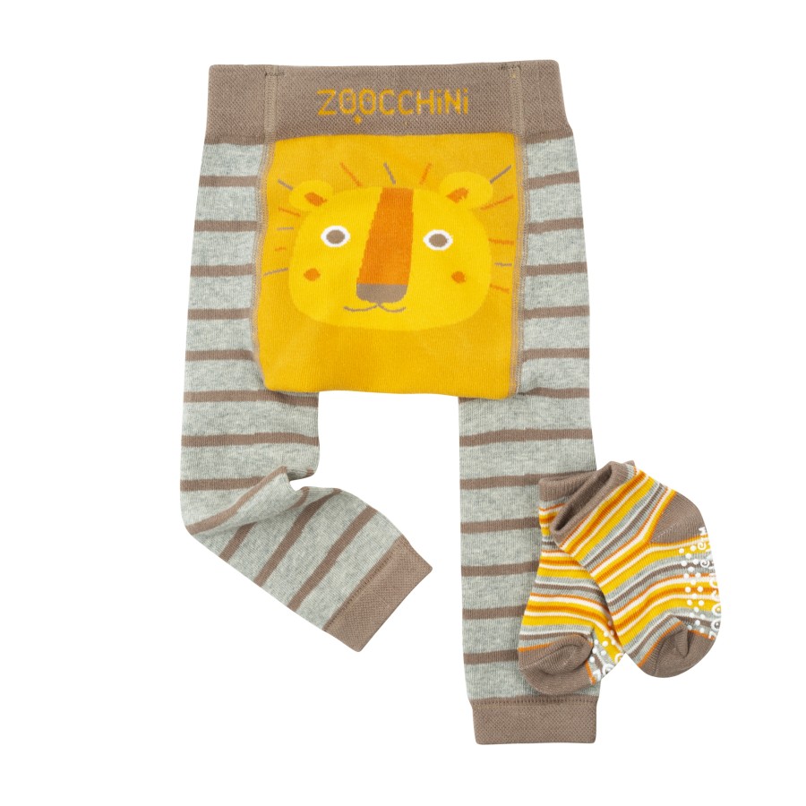 Zoocchini Σετ Ρούχων για Μπουσούλημα Grip+Easy Crawler Pants-Socks Set Leo the Lion ZOO12511