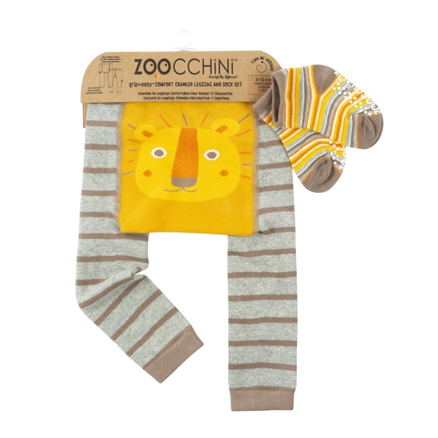 Zoocchini Σετ Ρούχων για Μπουσούλημα Grip+Easy Crawler Pants-Socks Set Leo the Lion ZOO12511