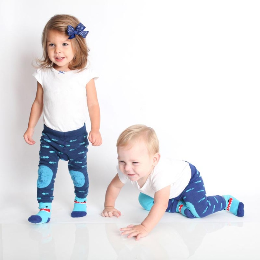 Zoocchini Σετ Ρούχων για Μπουσούλημα Grip+Easy Crawler Pants-Socks Set Sherman the Shark ZOO12501