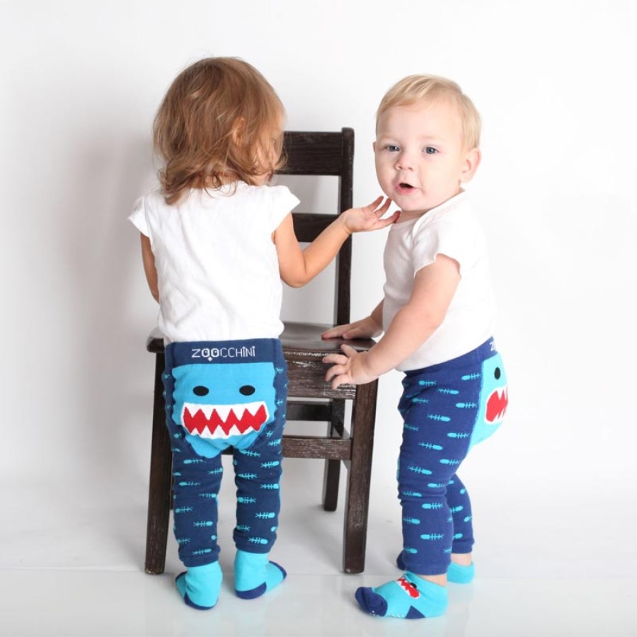 Zoocchini Σετ Ρούχων για Μπουσούλημα Grip+Easy Crawler Pants-Socks Set Sherman the Shark ZOO12501