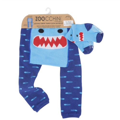 Zoocchini Σετ Ρούχων για Μπουσούλημα Grip+Easy Crawler Pants-Socks Set Sherman the Shark ZOO12501