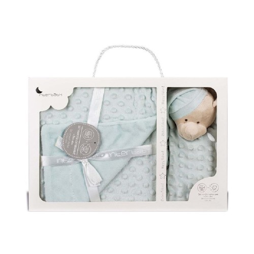 Interbaby Set Extrafort Κουβερτάκι & Βελούδινο Πανάκι Παρηγοριάς Bear-Αρκούδα Πράσινα PD001GR