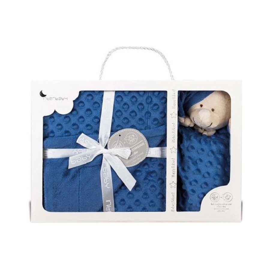 Interbaby Set Extrafort Κουβερτάκι & Βελούδινο Πανάκι Παρηγοριάς Bear-Αρκούδα Μπλε PD001NB