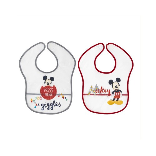 Interbaby Σετ 2 Τμχ Σαλιάρα Πλαστική με Τύπωμα Disney-Mickey Mouse MK-BIBPACK2-1-20