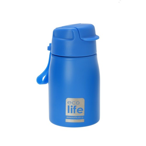 Ecolife Ανοξείδωτο Παγουράκι Με Καλαμάκι 400ml Blue Μπλε (Νέο Σχέδιο) 33-BO-1998