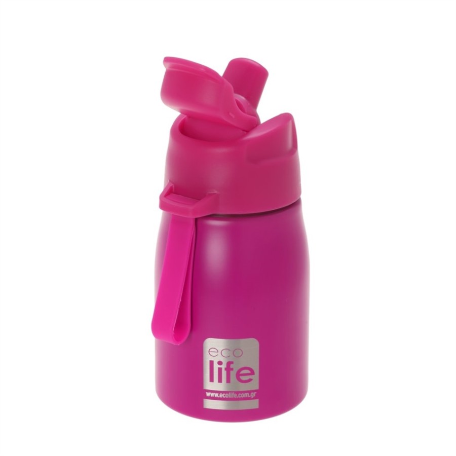 Ecolife Ανοξείδωτο Παγουράκι Με Καλαμάκι 400ml Pink Ροζ (Νέο Σχέδιο) 33-BO-1997