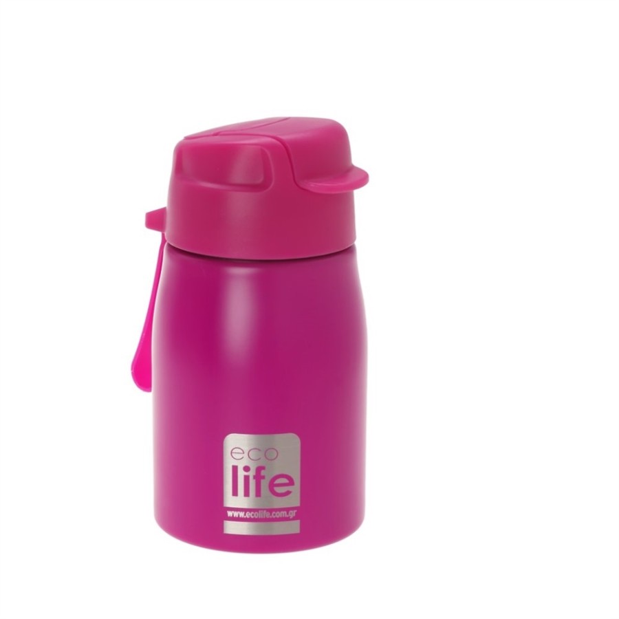 Ecolife Ανοξείδωτο Παγουράκι Με Καλαμάκι 400ml Pink Ροζ (Νέο Σχέδιο) 33-BO-1997