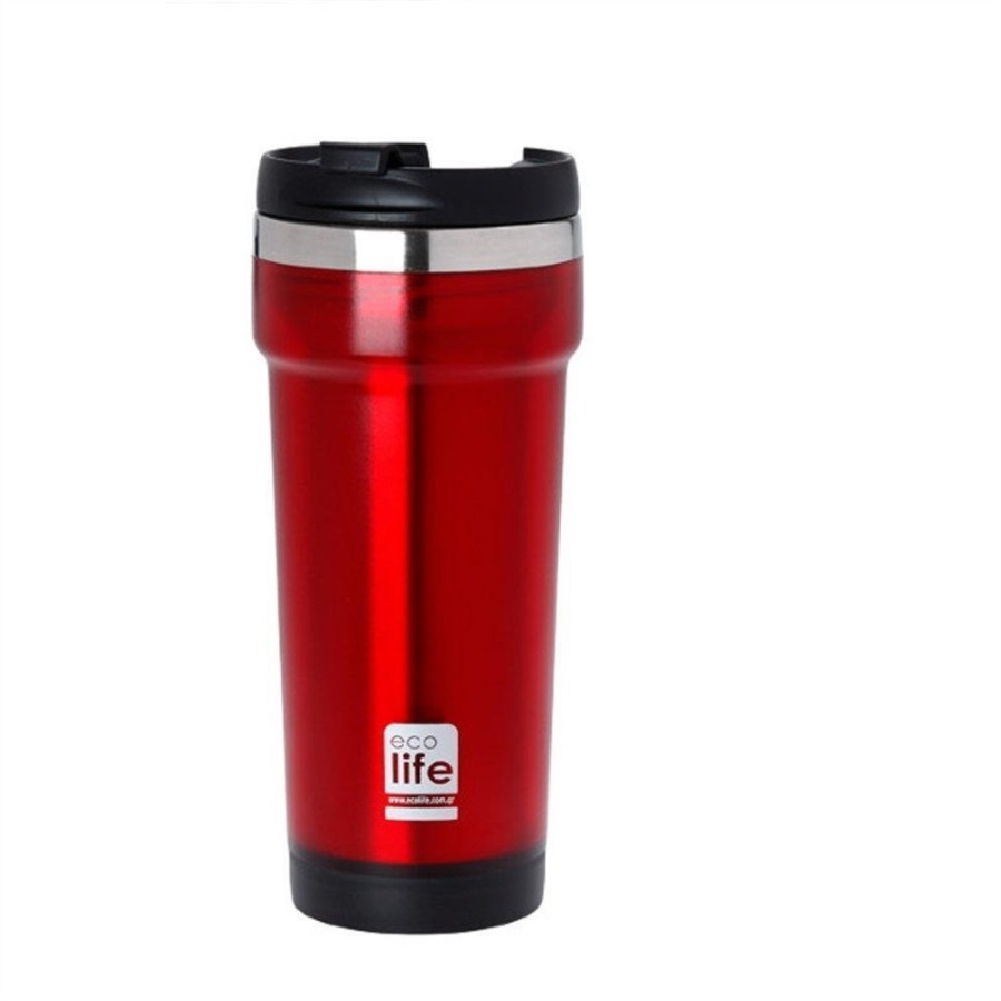 ECOLIFE Ανοξείδωτος θερμός για ροφήματα  και Coffee thermos Red  420ml (plastic outside)  33-BO-4009
