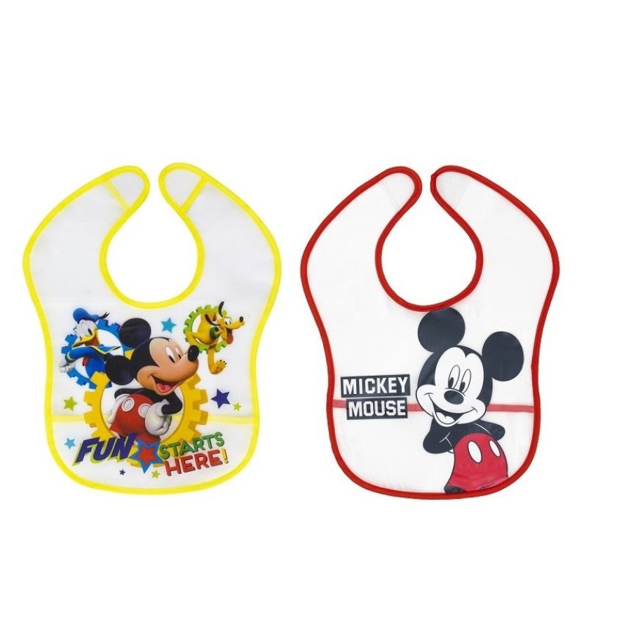 Interbaby Σετ 2 Τμχ Σαλιάρα Πλαστική με Τύπωμα Disney mickey mouse MK-BIBPACK2-2-20