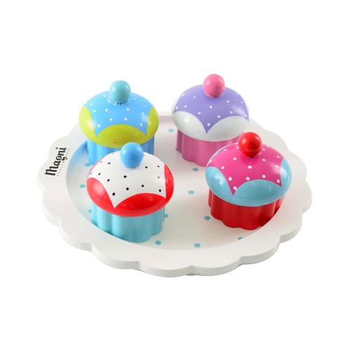 Magni Ξύλινος Δίσκος με 4 Πολύχρωμα Cupcakes με Velcro MGN1717