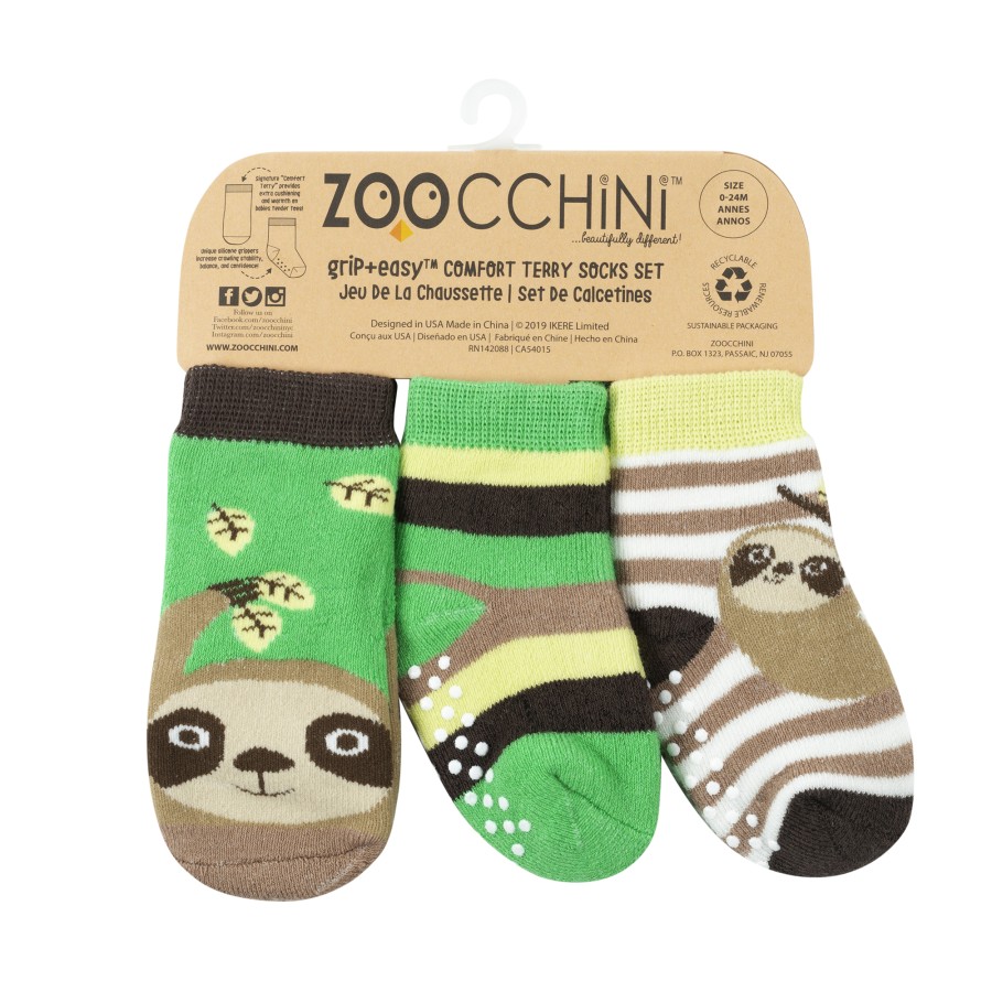 Zoocchini  GRIP+EASY Αντιολισθητικά  Καλτσάκια SILAS THE SLOTH  (3 τεμ)-ZOO11810- (από 0+ έως 2 ετών)