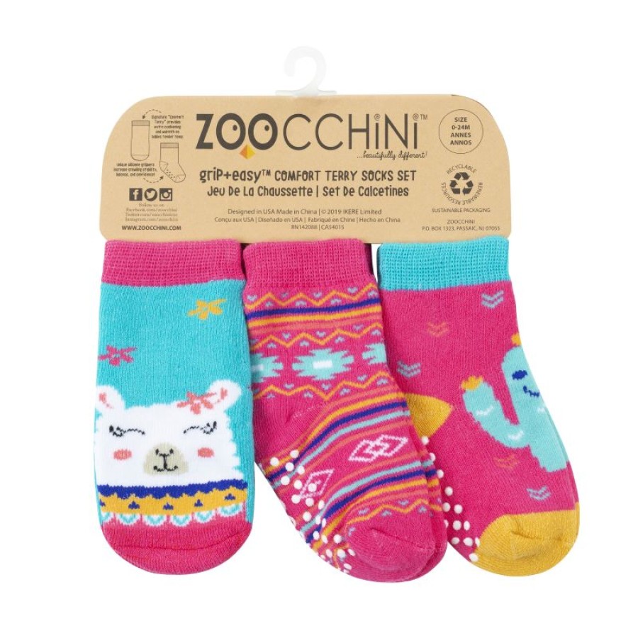 Zoocchini  GRIP+EASY Αντιολισθητικά  Καλτσάκια ΛΙΝΑ ΤΟ ΛΑΜΑ (3 τεμ)-ZOO11812- (από 0+ έως 2 ετών)