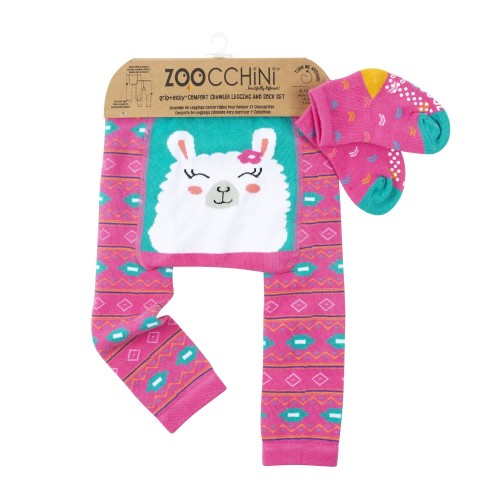 Zoocchini Σετ Ρούχων για Μπουσούλημα Grip+Easy Crawler Pants-Socks Set Laney the Llama ZOO12512