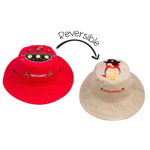 FlapJackKids Βαμβακερό Καπέλο Διπλής Όψης UPF 50+  PIRATE/PARROT (COTTON)