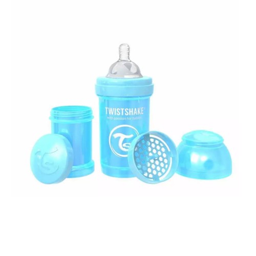 Twistshake Μπιμπερό Κατά των Κολικών 180ml Pastel Blue, μαζί με Σέικερ για ανακάτεμα , και Δοχείο αποθήκευσης σκόνης γάλακτος 