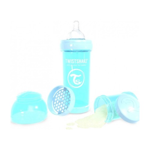 Twistshake Μπιμπερό Κατά των Κολικών 260ml Pastel Blue, μαζί με Σέικερ για ανακάτεμα , και Δοχείο αποθήκευσης σκόνης γάλακτος 