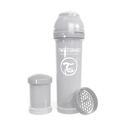 Twistshake Μπιμπερό Κατά των Κολικών 330ml Pastel Grey, μαζί με Σέικερ για ανακάτεμα , και Δοχείο αποθήκευσης σκόνης γάλακτος 