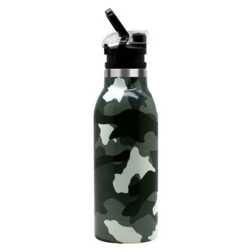 Ecolife Μεταλλικό Μπουκάλι Θερμός με Καλαμάκι 550ml Camouflage