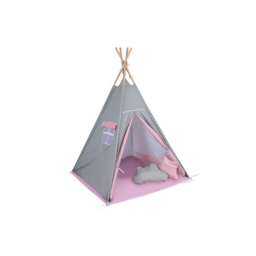 BABY ADVENTURE Παιδική Σκηνή Teepee Grey Pink Star (Δώρο 3 Μαξιλάρια)