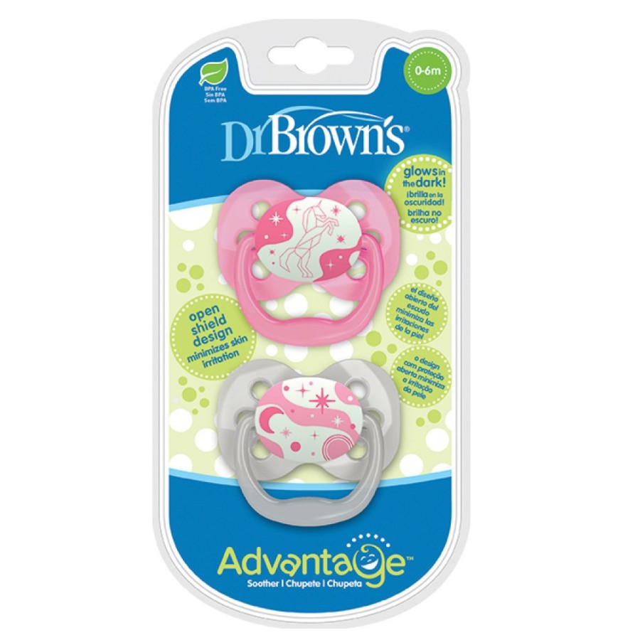 Dr. Brown's, Πιπίλα Σιλικόνης Advantage   Νυχτός Ροζ, PA12003, 0-6m, 2Τμχ