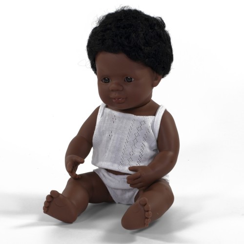 Miniland Κούκλα Afroamerican Boy 38εκ. με Εσώρουχα, με ελαφρύ άρωμα βανίλιας