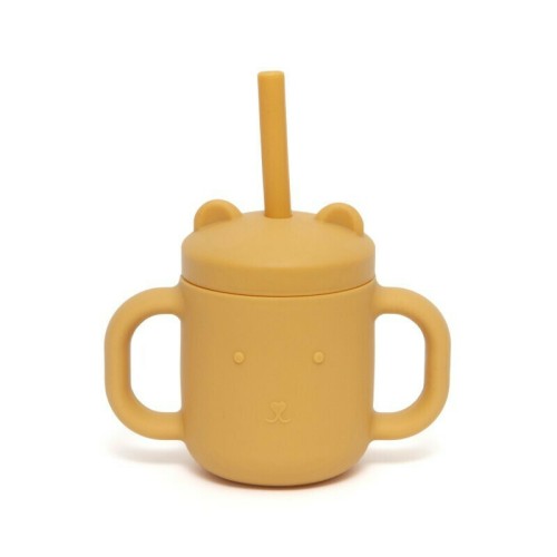 Petit Monkey Ποτηράκι Σιλικόνης με Καλαμάκι Ochre 175ml