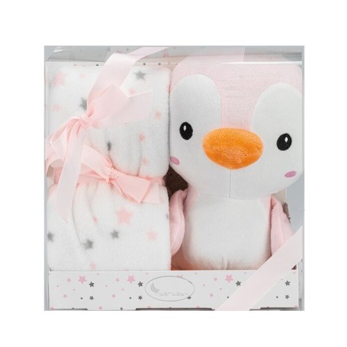 Interbaby Κουβερτάκι Αγκαλιάς 80x110εκ. & Κουκλάκι Penguin Pink