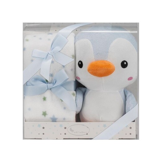 Interbaby Κουβερτάκι Αγκαλιάς 80x110εκ. & Κουκλάκι Penguin Blue