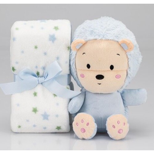 Interbaby Κουβερτάκι Αγκαλιάς Coral Fleece 80x110εκ. & Λούτρινο Lion Blue
