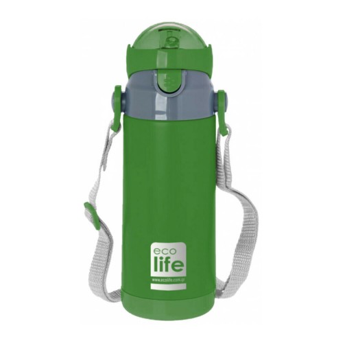 EcoLife Θερμός από Ανοξείδωτο Ατσάλι με Λουράκι 400ml Πράσινο