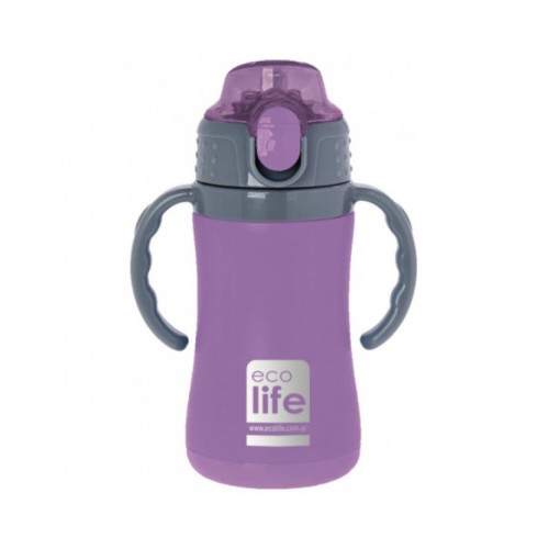 Ecolife Παιδικό Θερμός με Καλαμάκι 300ml Kids Thermos Λιλά