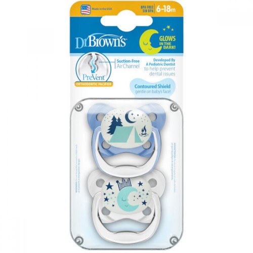 Dr. Brown’s Πιπίλα Νυκτός Dr. Brown’s Πεταλούδα Prevent 2τμχ. 6-18m Blue