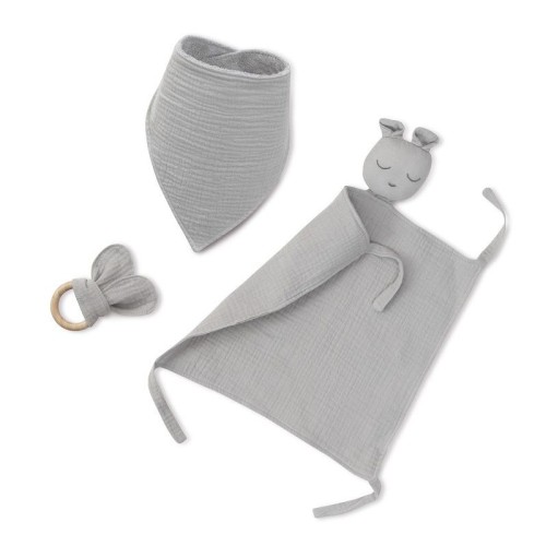 Interbaby Βρεφικό Σετ 3τμχ. Dou-dou, Σαλιάρα & Μασητικό Grey SET41-76