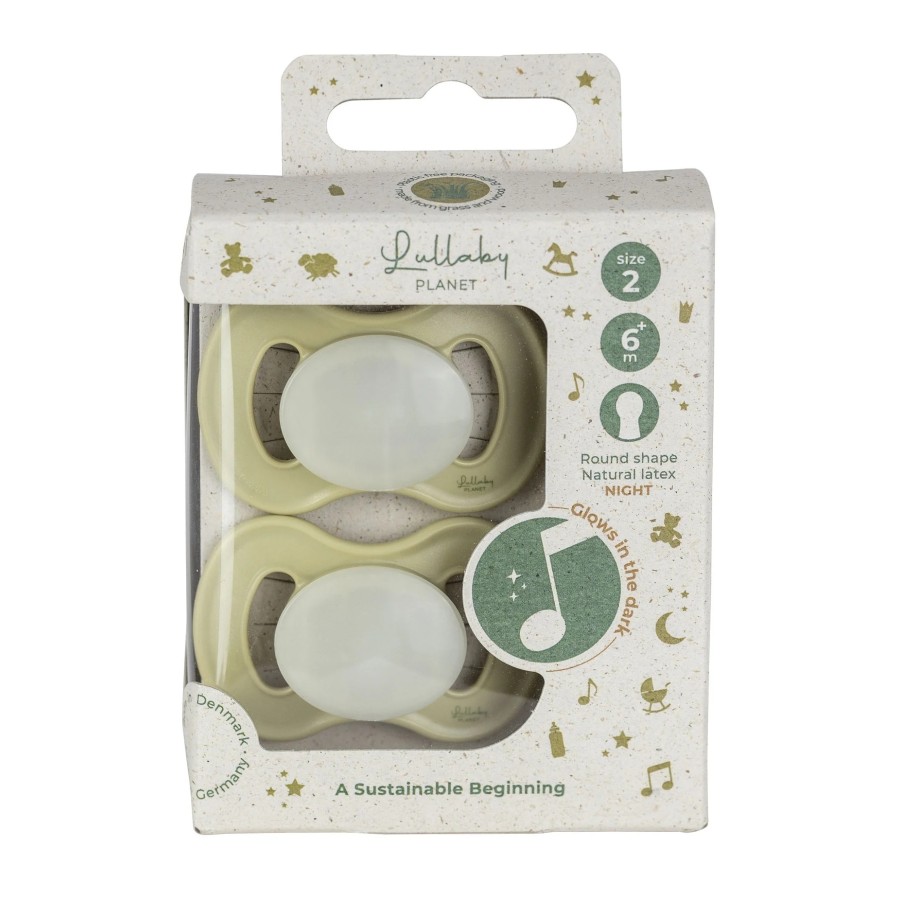 Lullaby Planet Σετ 2 Φωσφορίζουσες Πιπίλες Latex Lake Green Night No 6+ Μηνών