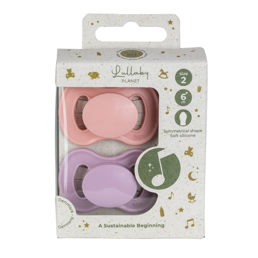 Lullaby Planet Σετ 2 Πιπίλες Σιλικόνης Symmetrical Pink Coral & Lavender Breeze No 6+ Μηνών