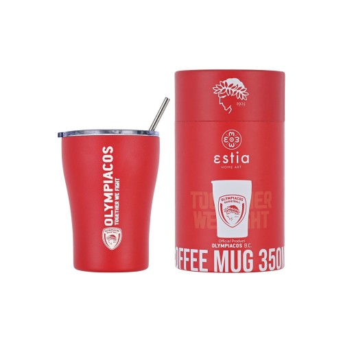 Estia Coffee Mug Ποτήρι Θερμός με Καλαμάκι Olympiakos BC 350ml