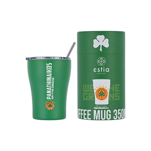 Estia Coffee Mug Ποτήρι Θερμός με Καλαμάκι Panathinaikos BC 350ml