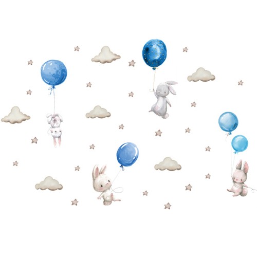 Sipo Αυτοκόλλητα Τοίχου Παιδικού Δωματίου Bunny Balloons Blue