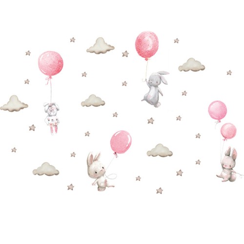 Sipo Αυτοκόλλητα Τοίχου Παιδικού Δωματίου Bunny Balloons Pink