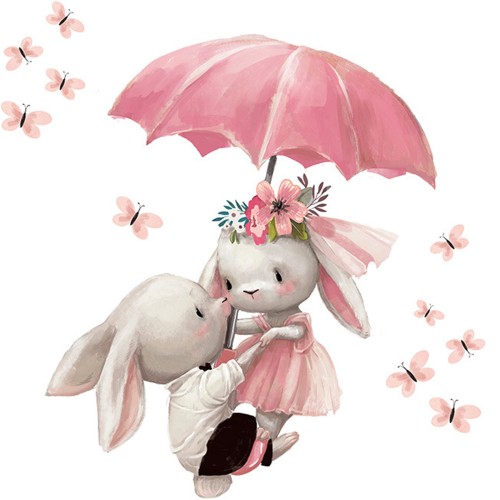 Sipo Αυτοκόλλητο Τοίχου Παιδικού Δωματίου Bunnies With Umbrella