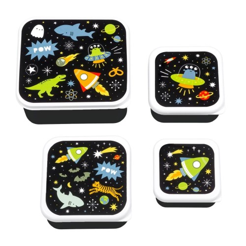 A Little Lovely Company Σετ 4 Παιδικά Δοχεία Φαγητού Lunch & Snack Box Galaxy