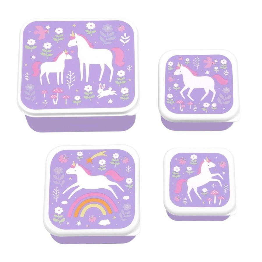 A Little Lovely Company Σετ 4 Παιδικά Δοχεία Φαγητού Lunch & Snack Box Unicorn Dreams