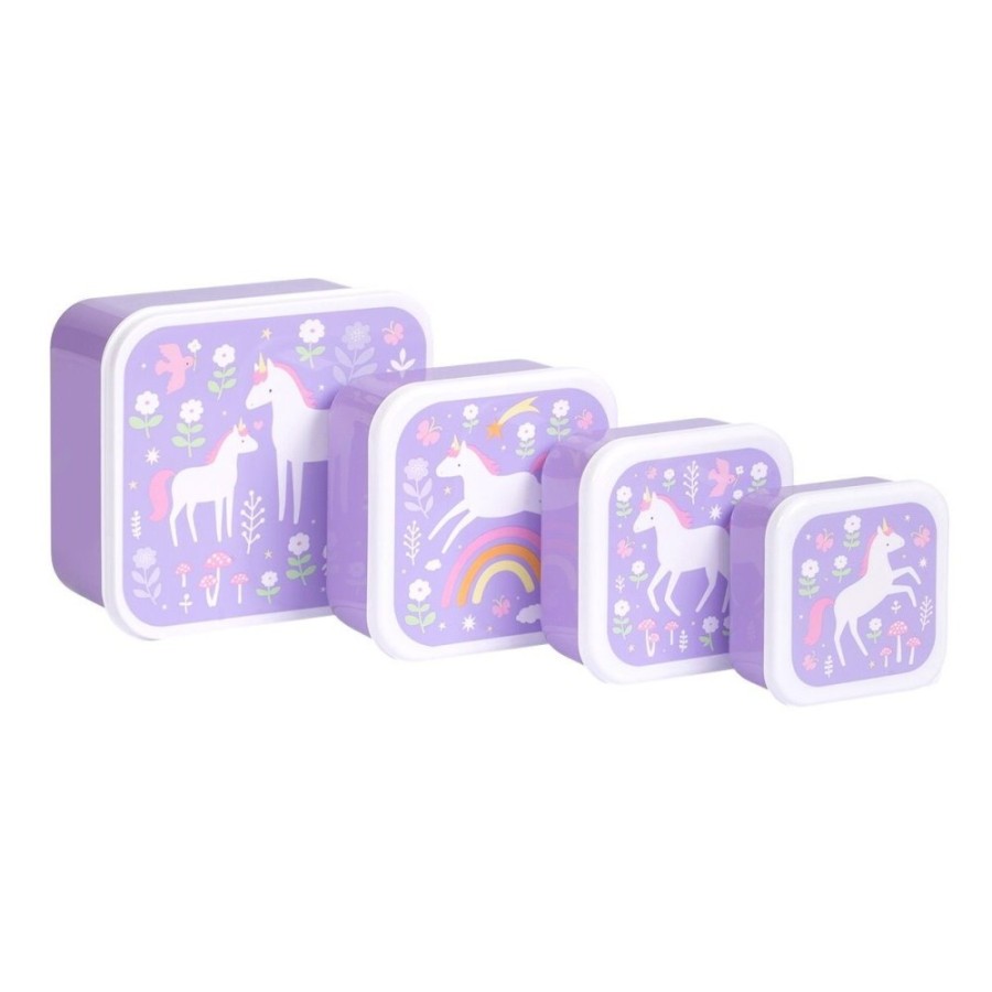 A Little Lovely Company Σετ 4 Παιδικά Δοχεία Φαγητού Lunch & Snack Box Unicorn Dreams