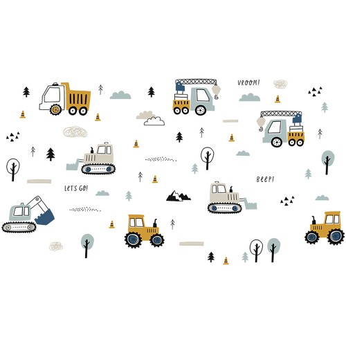 Sipo Αυτοκόλλητα Τοίχου Παιδικού Δωματίου Tractors Excavators