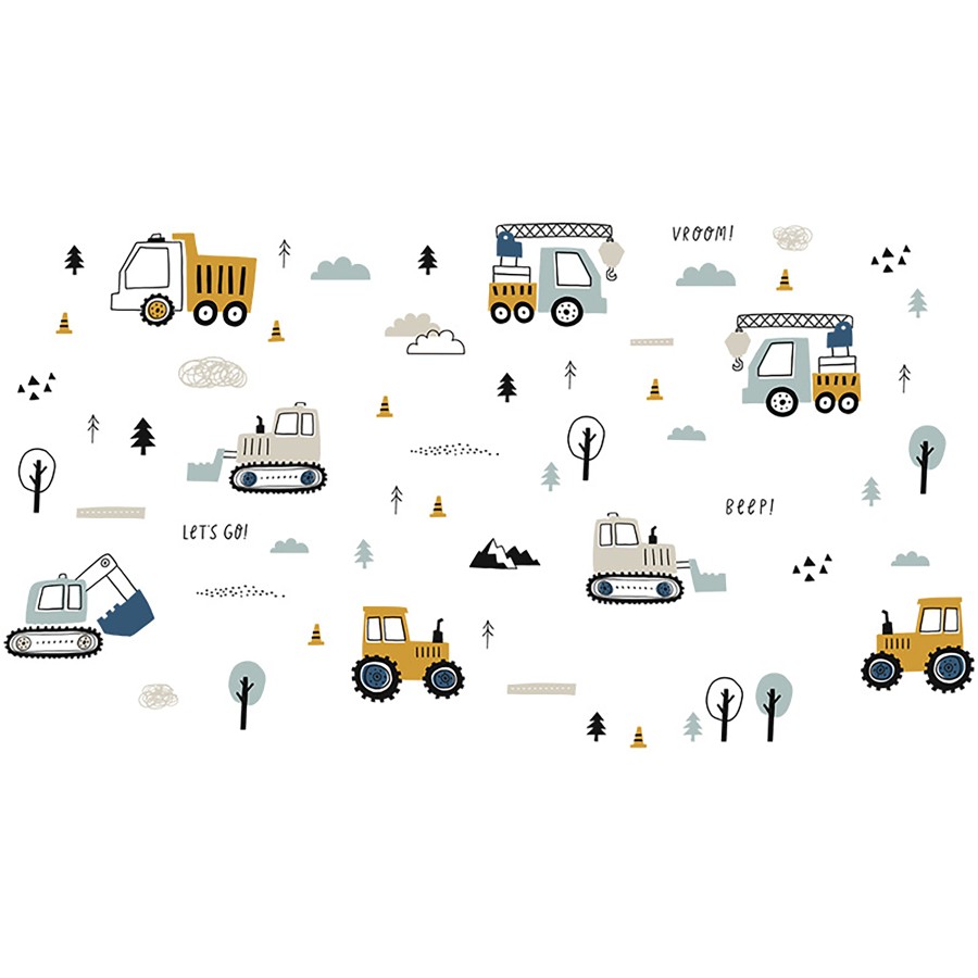 Sipo Αυτοκόλλητα Τοίχου Παιδικού Δωματίου Tractors Excavators