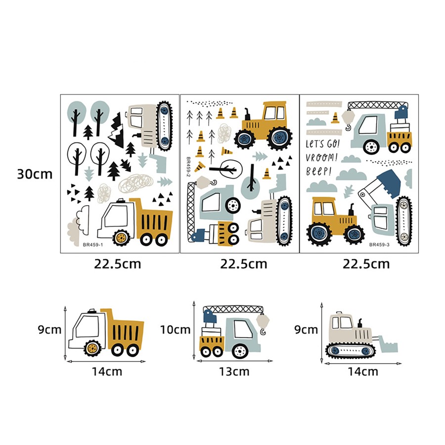 Sipo Αυτοκόλλητα Τοίχου Παιδικού Δωματίου Tractors Excavators