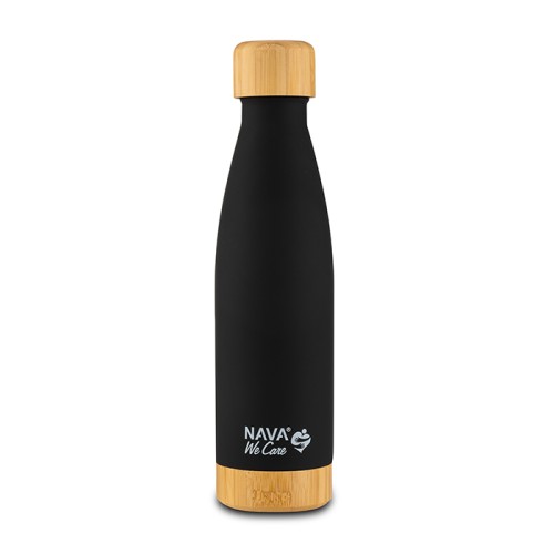 Nava Aνοξείδωτο Μπουκάλι Θερμός Bamboo We Care Μαύρο 500ml