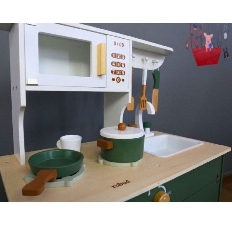 Ξύλινη Παιδική Κουζίνα με Κατσαρολικά Vintage Green